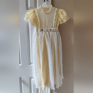 Vintage 1970s Yellow Prairie Cottagecore Dress Lace Detail by Jill 6x 🌼🌼